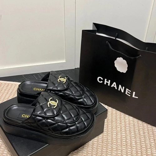 Chanel Quilted Leather Platform Mules Black
