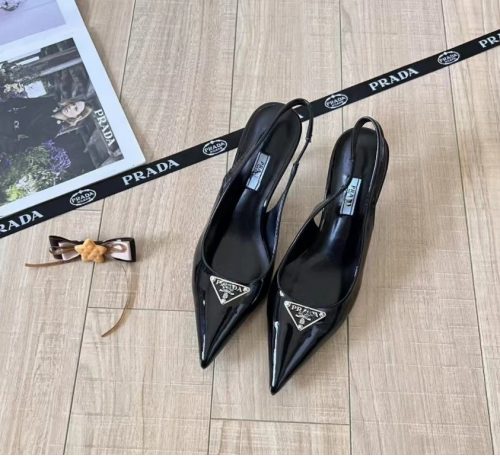 Prada Slingback Pumps Patent Leather High Heels Black