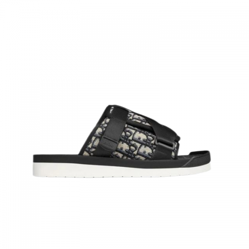 Dior Alpha Casual Slides Oblique Canvas Black and White