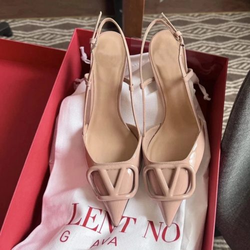 Valentino VLogo Signature Slingback Patent Leather High Heels Beige