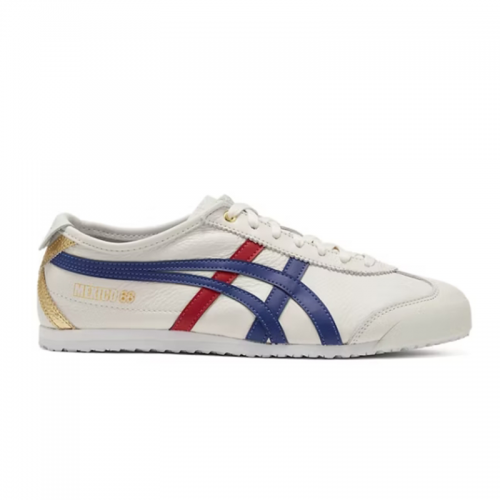 Onitsuka Tiger Mexico 66 Low Top Leather Sneakers White Blue and Red