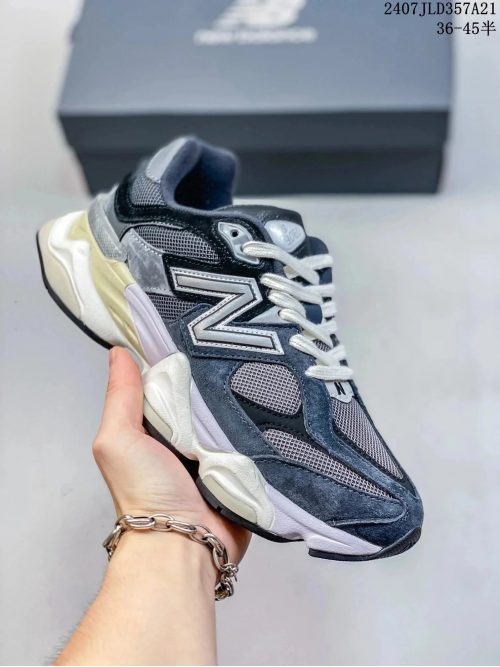 New Balance 9060 Chunky Sneakers Mesh and Suede Navy and White