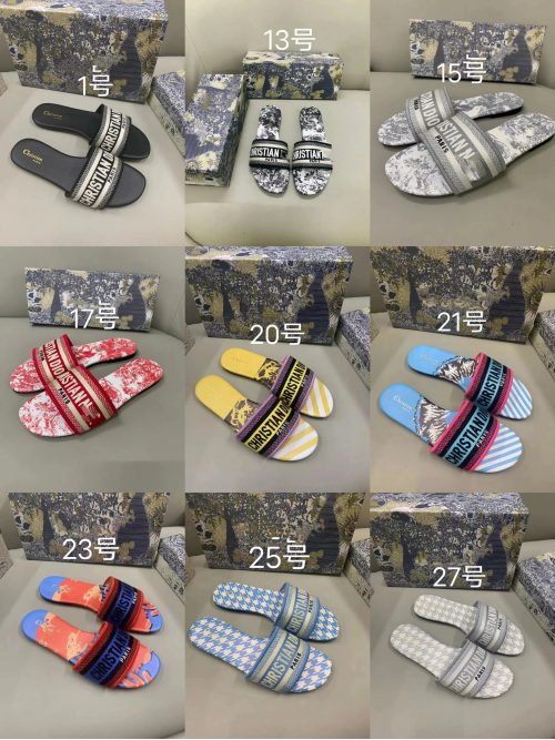Dior Dway Embroidered Canvas Slides Multicolor