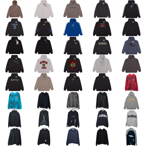 Balenciaga Graphic Print Oversized Hoodie Collection Black and Multicolor