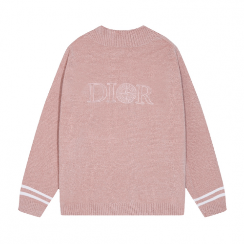 Dior Embroidered Logo Knit Sweater Casual Pullover Pink