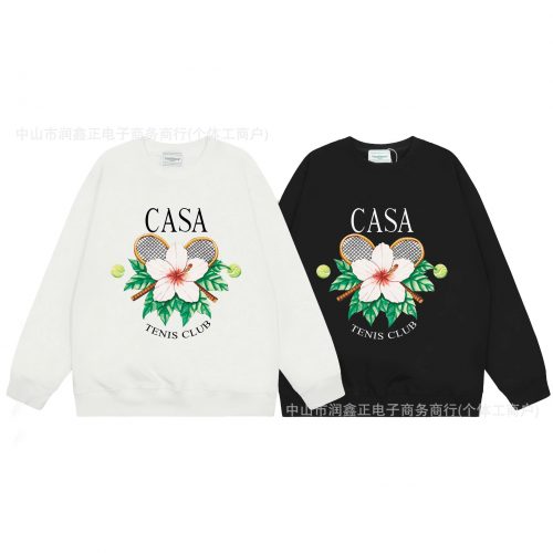 Casablanca Tennis Club Graphic Print Crewneck Sweatshirt White and Black