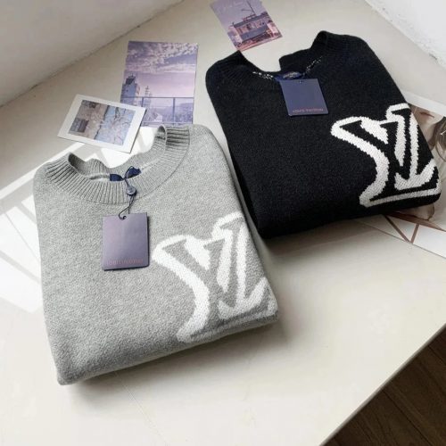 Louis Vuitton LV Monogram Knit Oversized Sweater Gray and Black