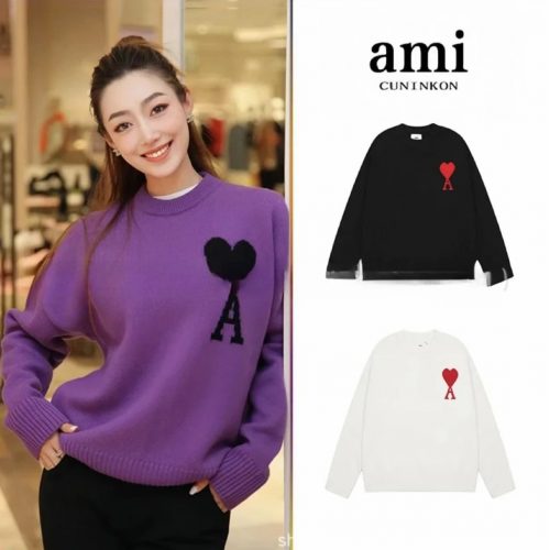 Ami Heart A Sweater Casual Knit Pullover Purple