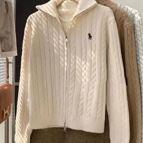 Ralph Lauren Cable Knit Zip-Up Sweater White