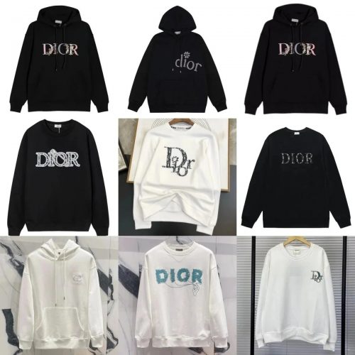 Dior Graphic Print Oversized Hoodie and Sweatshirt Collection Black and White