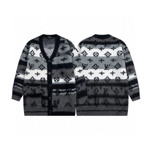 Louis Vuitton LV Monogram Mohair Cardigan Knit Sweater Gray and Black