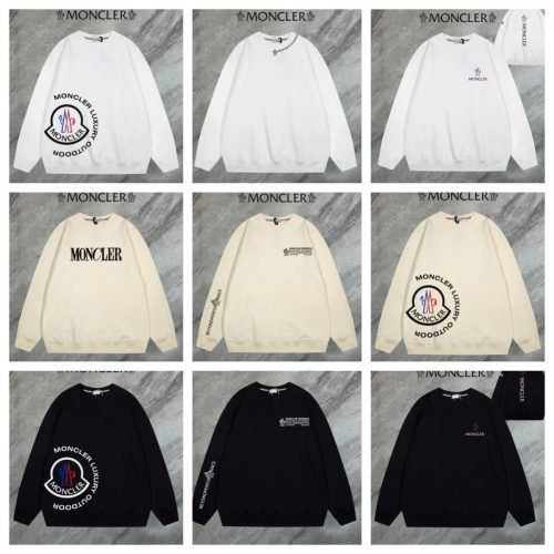 Moncler Graphic Print Cotton Crewneck Sweatshirt Black and White