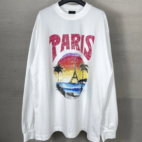 Balenciaga Paris Graphic Long Sleeve Shirt White