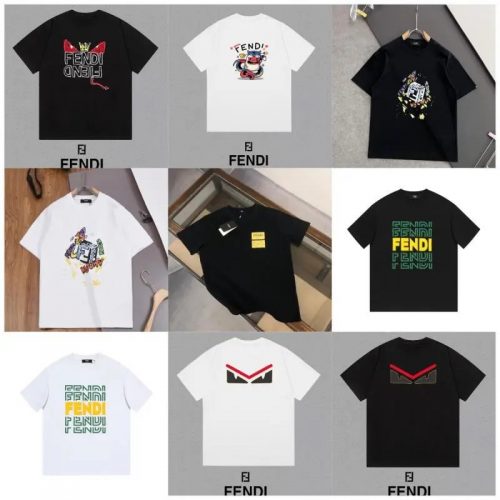 Fendi Graphic Print Cotton T-Shirt Black and White