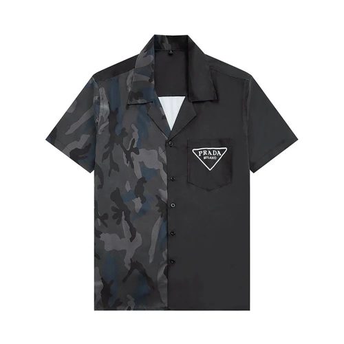 Prada Camo Panel Casual Button-Down Shirt Black