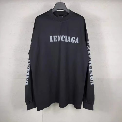Balenciaga Distressed Oversized Long Sleeve Shirt Black