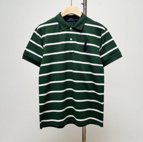 Ralph Lauren Striped Classic Polo Shirt Green and White