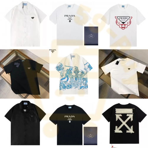 Prada Graphic Print and Logo Cotton T-Shirts Black and White