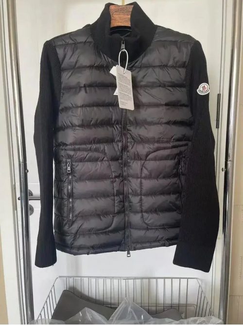 Moncler Hybrid Cardigan Padded Knit Jacket Black