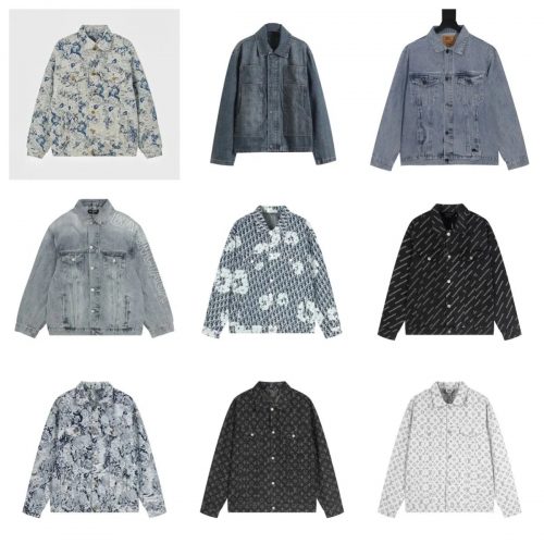 Balenciaga Denim Jacket Casual Denim Jacket with Logo Print Gray