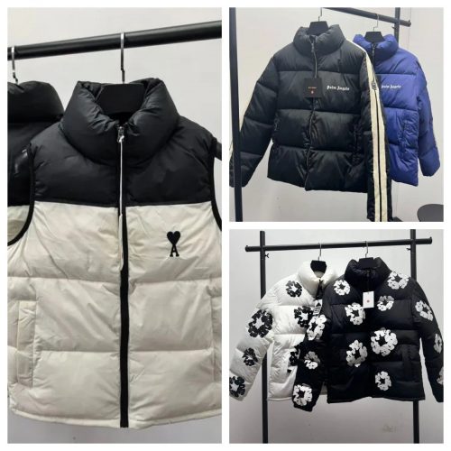 Palm Angels Puffer Jacket Casual Warm Coat Black and White