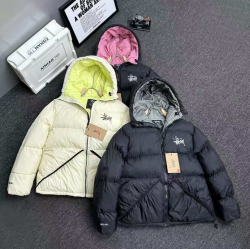 Stussy 800 Fill Puffer Jacket Streetwear Down Jacket Black and Beige