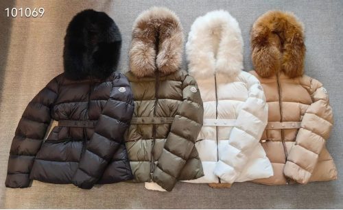 Moncler Fur-Trimmed Puffer Jacket Belted Down Coat Multicolor