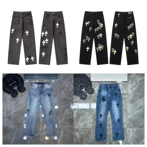 Chrome Hearts Cross Patch Denim Jeans Streetwear Pants Multicolor