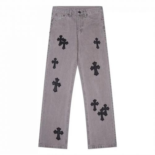 Chrome Hearts Cross Patch Denim Jeans Streetwear Pants Gray