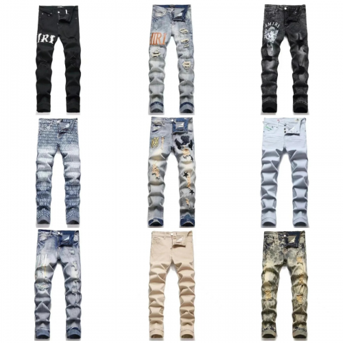 Amiri Distressed Denim Jeans Slim Fit Pants Multicolor