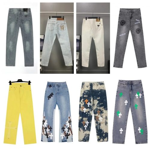 Chrome Hearts Cross Patch Denim Jeans Casual Pants Multicolor