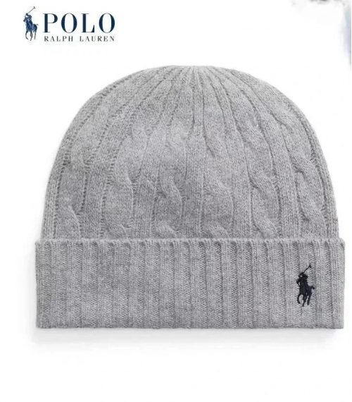 Polo Ralph Lauren PRL Cable-Knit Cozy Beanie Hat Gray