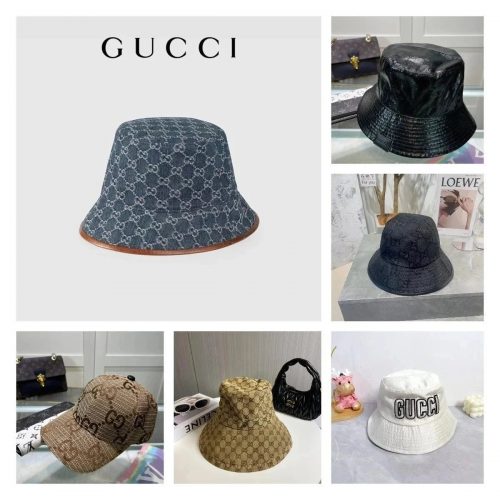 Gucci GG Monogram Bucket Hat Casual Headwear Blue and Brown