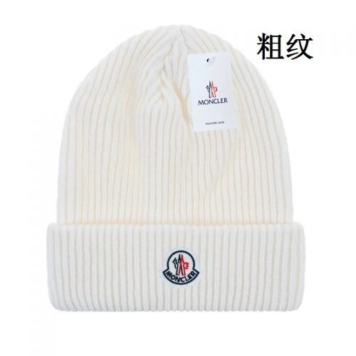 Moncler Ribbed Knit Beanie Winter Hat White