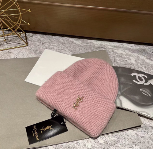 Yves Saint Laurent YSL Ribbed Knit Beanie Pink