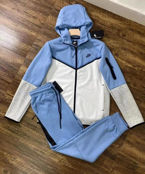Nike Tech Fleece Sporty Tracksuit Set Light Blue and White