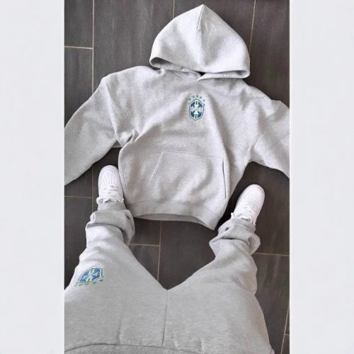 Design Brazil National Team Crest Embroidery Oversized Tracksuit Set Gray
