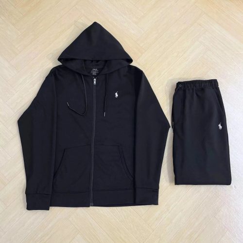 Polo Ralph Lauren PRL Zip-Up Hoodie and Joggers Casual Matching Set Black