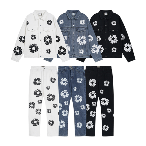 Denim Tears Floral Print Denim Jacket and Jeans Set Casual Outfit Multicolor