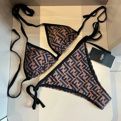 Fendi FF Monogram Iconic Swimsuit Bikini Brown and Black