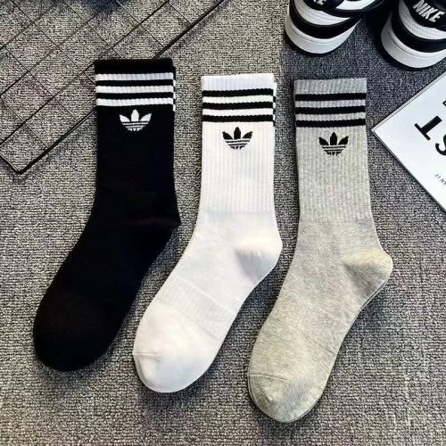 Adidas Trefoil Crew Socks Cotton Sporty Socks Black White and Gray