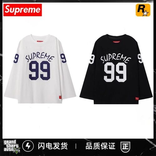 Supreme 99 Graphic Streetwear Long Sleeve Jersey Black and White