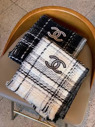 Chanel Tweed Check Cozy Scarf Black and White