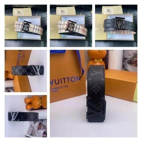 Burberry TB Buckle Check Belt Classic Leather Belt Beige and Black