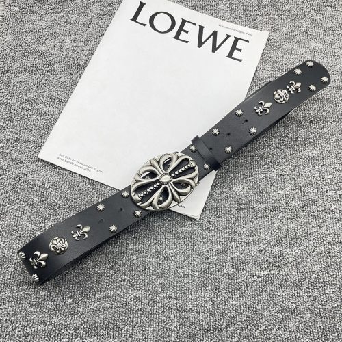 Chrome Hearts Fleur-de-Lis Studded Leather Belt Black
