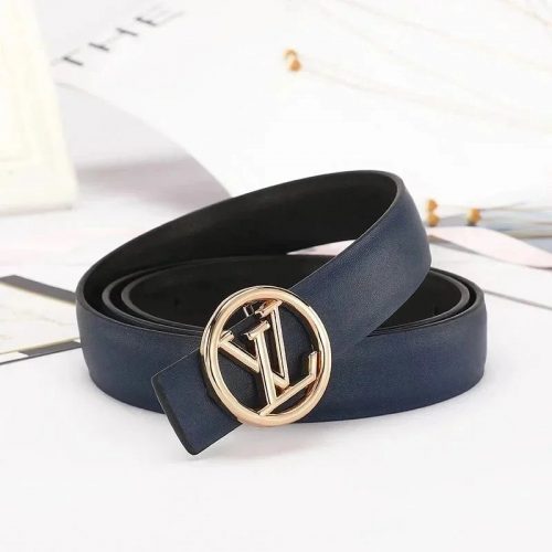 Louis Vuitton LV Circle Buckle Leather Belt Navy Blue