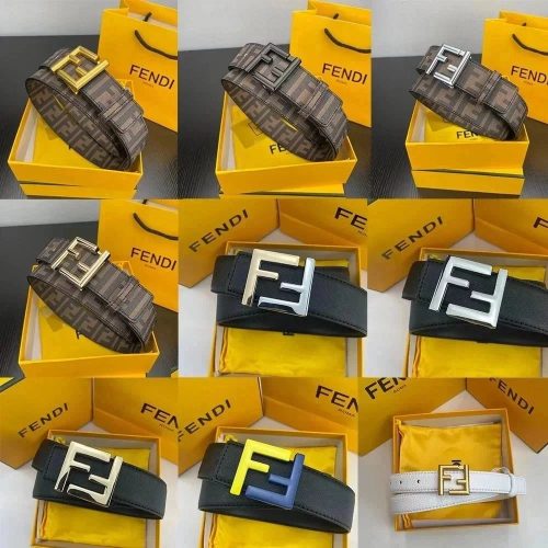 Fendi FF Buckle Belt Iconic Leather Waist Belt Multicolor