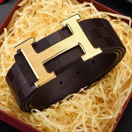 Hermès H Buckle Checkered Leather Belt Brown