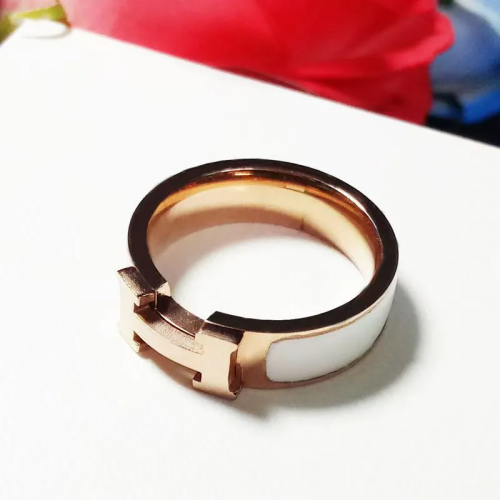Hermes Pop H Ring Minimalist Enamel Ring White and Rose Gold