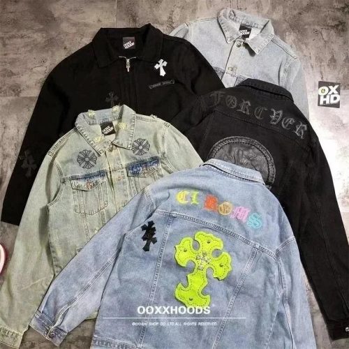 OOXXHOODS Denim Jacket with Cross Patch Casual Denim Jacket Blue